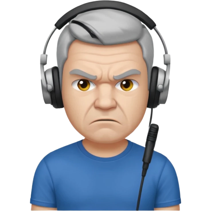 Male, angry, wearing headphone having mic, t-shirt 
 emoji