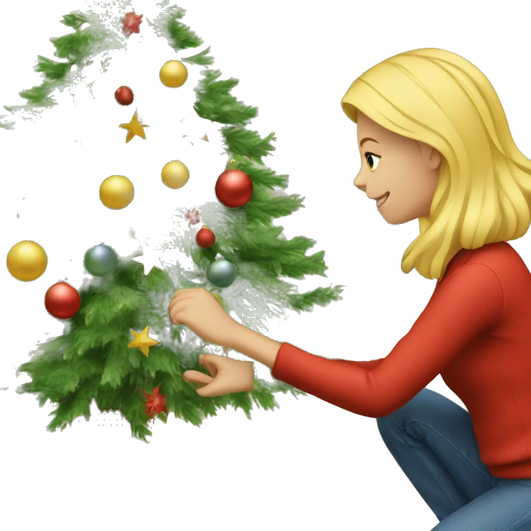 Blond Girl decorating a Christmas tree emoji