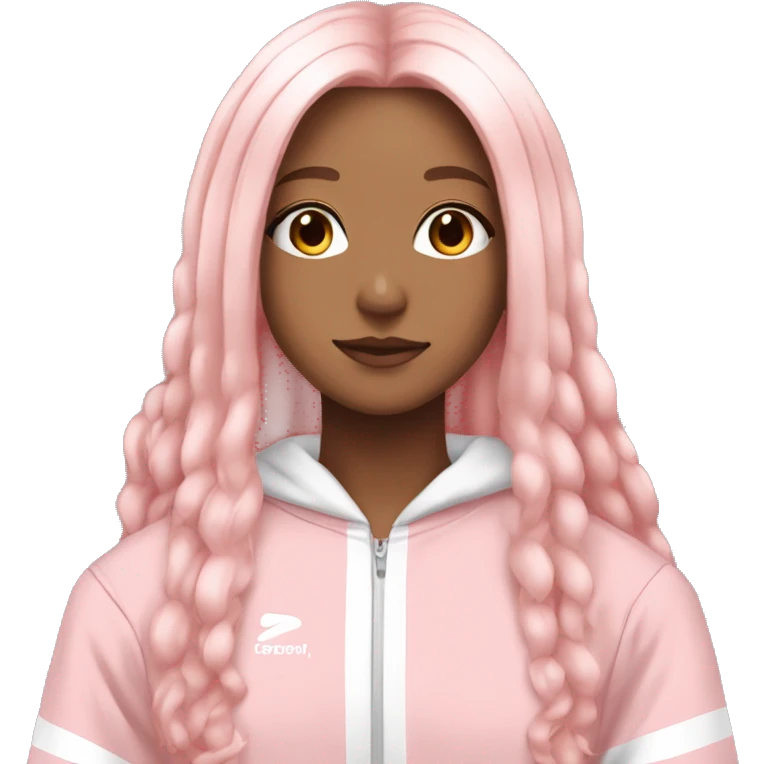 Light Pink long hair white anime girl with tracksuit on and striped top emoji