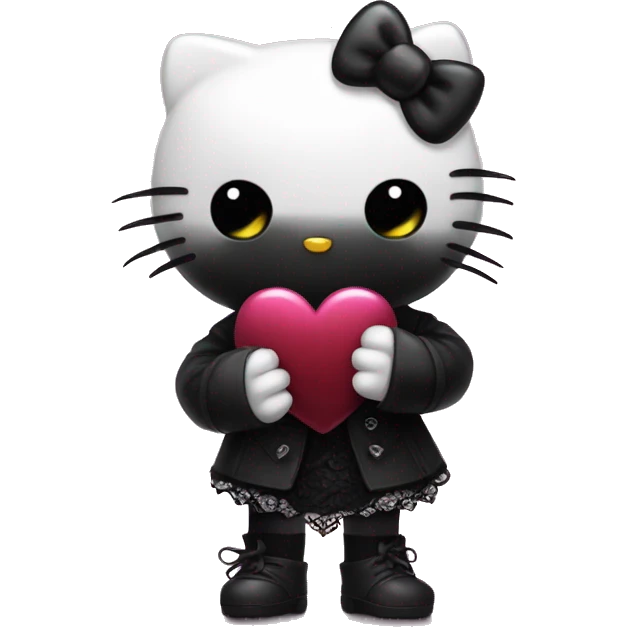 Goth Hello kitty holding a black heart emoji
