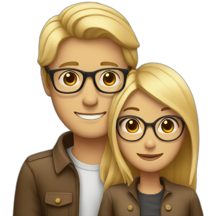 blonde woman and man hair brown with glasses that make a hug emoji