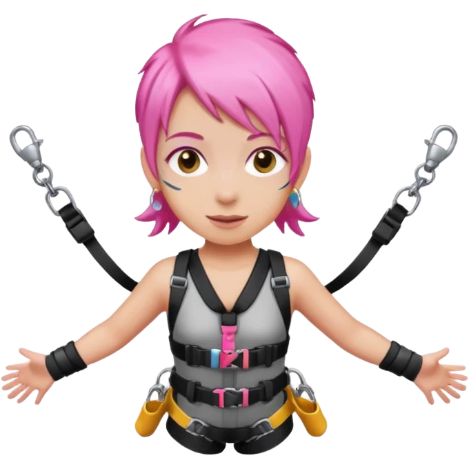 bungee jumping face with earrings and pink hair flying away bungee jump emoji