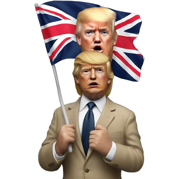 Hyper realistic Donald Trump holding a british flag with emoji