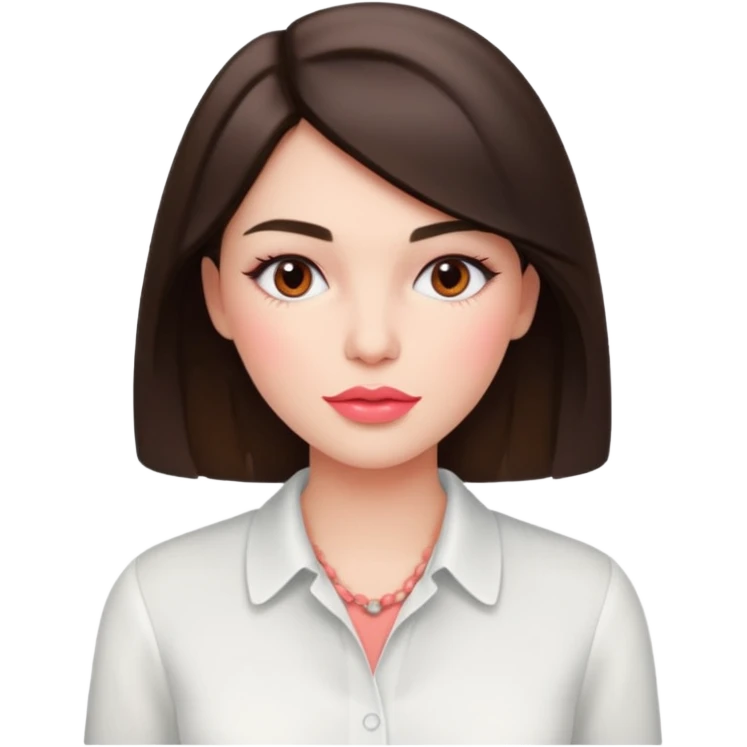 emoji를 만들고 싶어 스프링 웜톤, 스프링 라이트 컬러의 여성. 약간 brunette (dark brown color hair), coral-pink lip & blush color, wearing white blouse. emoji