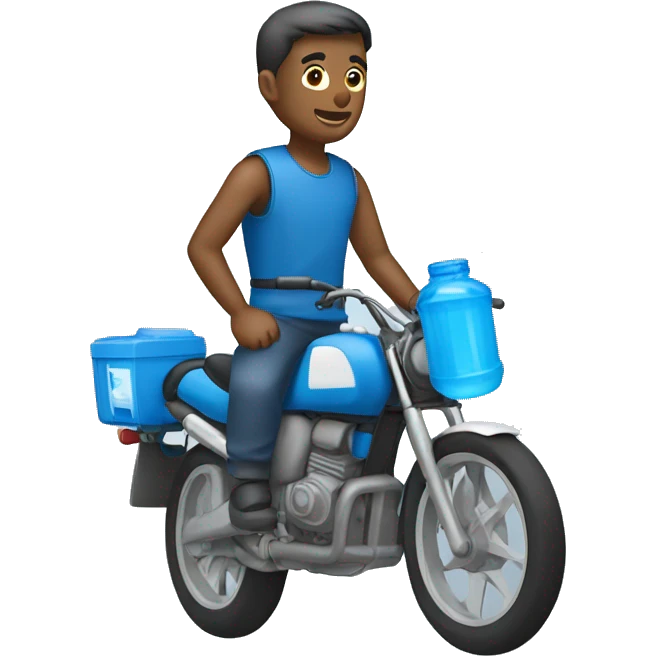 man in a blue Moto delivering water bottles (side view) emoji
