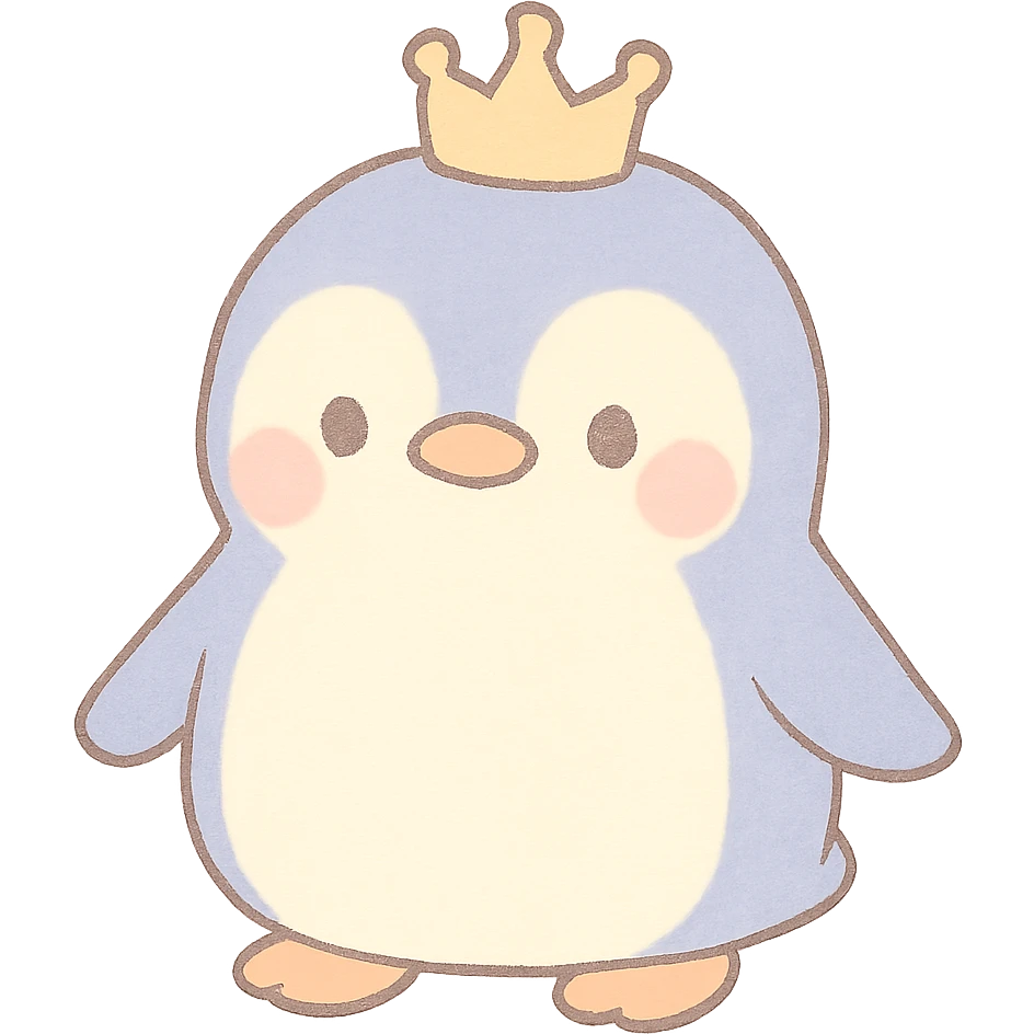 pastel toon style penguin with a crown emoji