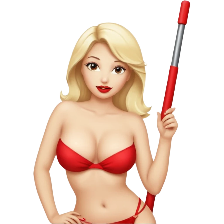 Blond lady.big boobs.red lipstick.naked.strip dance with a pole.topless.naked boobs emoji