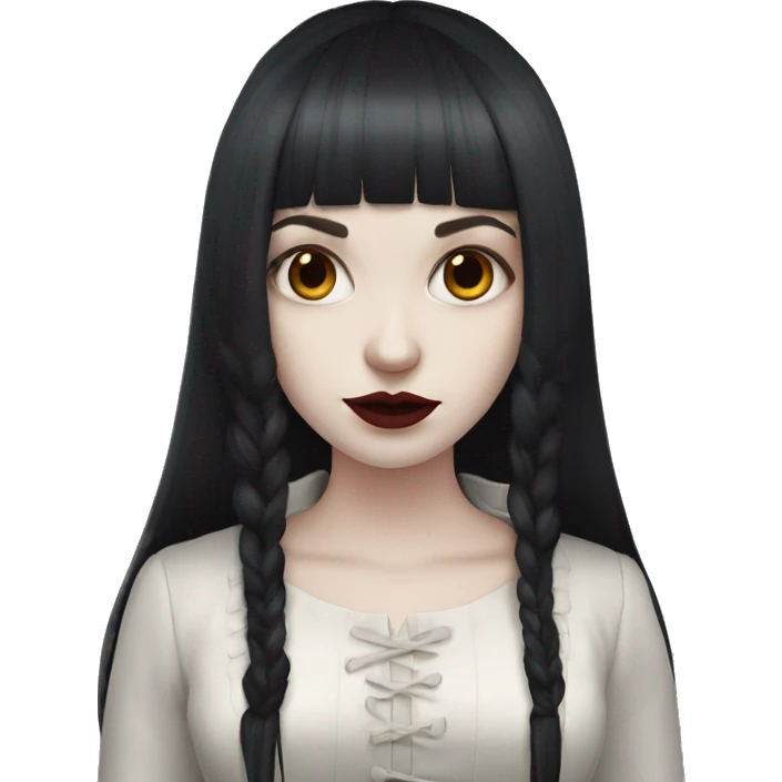 pale skinned girl with long dark red hair with fringe bangs and is in gothic outfit emoji