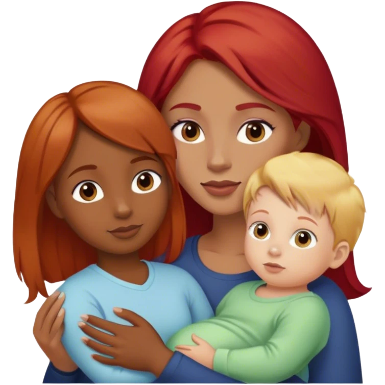 Women with Brown Hair with one Baby with red Hair and one kid with blonde hair  emoji