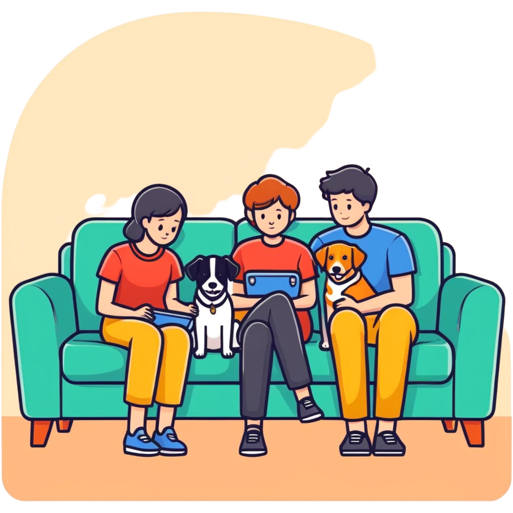 Man, woman, boy and a dog on a couch emoji