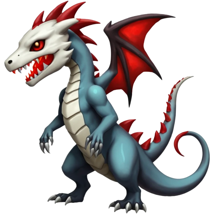 Shiny White Evil Glowing Eldritch Marowak-Salandit-Boneknapper-Duskull-Darkdramon-fusion with bloody red markings and a red mane  emoji