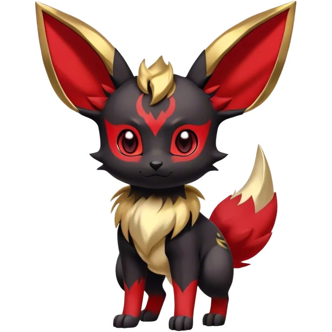 Cute cool black red animal Eeveelution-Fakemon-hybrid, full body, gold markings emoji