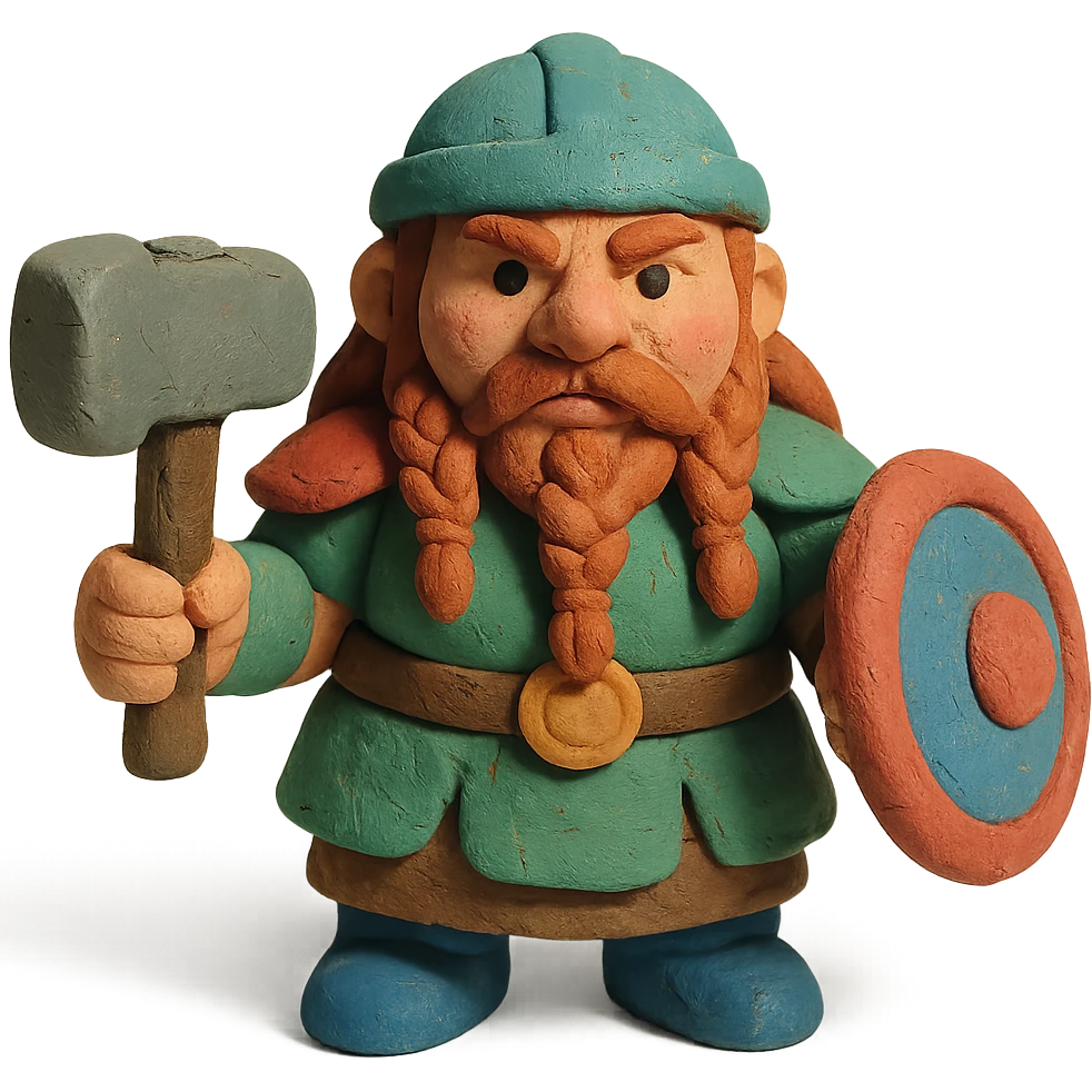claymation style bearded female dwarf from DnD emoji