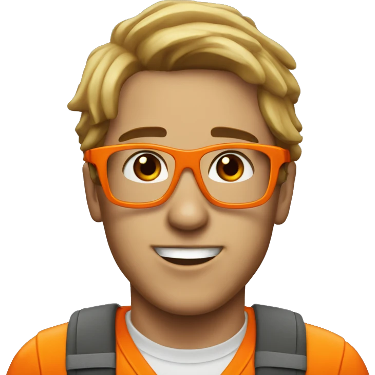 Young man with safety orange helmet, glases and earplugs emoji