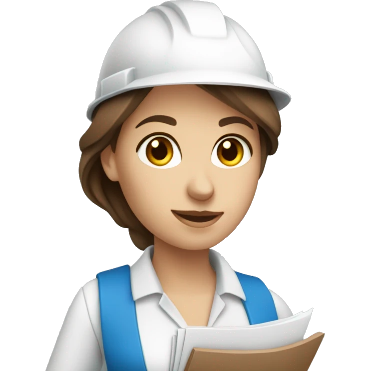 woman profession architect holding blueprints. She has blue eyes and brown hair emoji