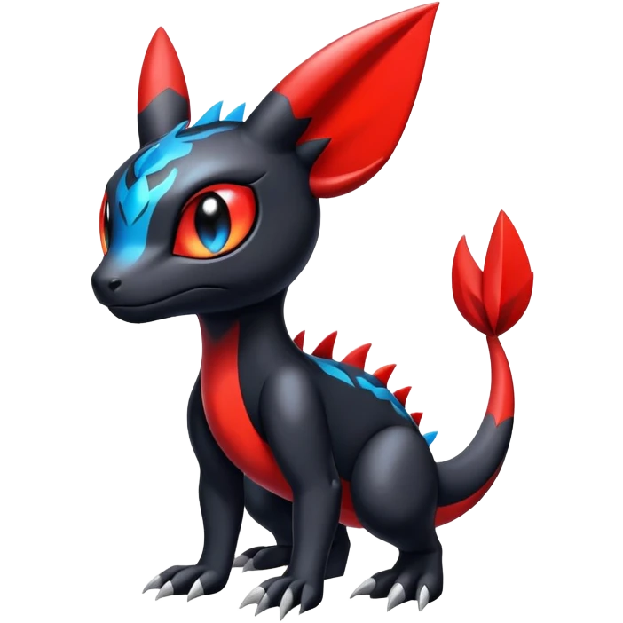 Cute Shiny Guilmon-Salandit-Umbreon-Fakémon-hybrid-creature (full body)  emoji