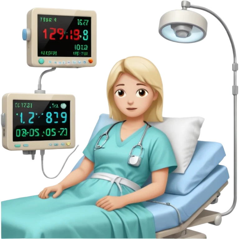 a PATIENT waking up before a surgery sleeping. And 1 monitor with vitals and numbers emoji