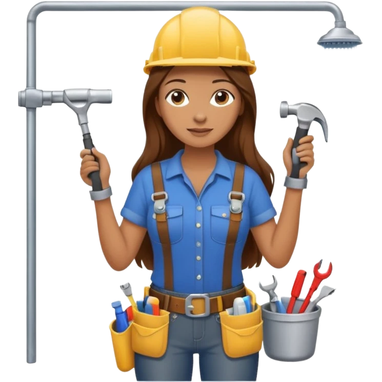 beautiful girl with long brown hair constructing new bathroom area with new shower and amenities  emoji