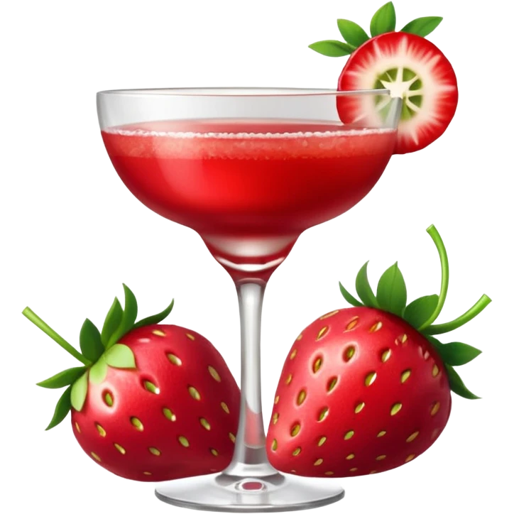 A Vibrant Red Cocktail In Margarita Glass Garnished With Fresh Strawberries Against emoji
