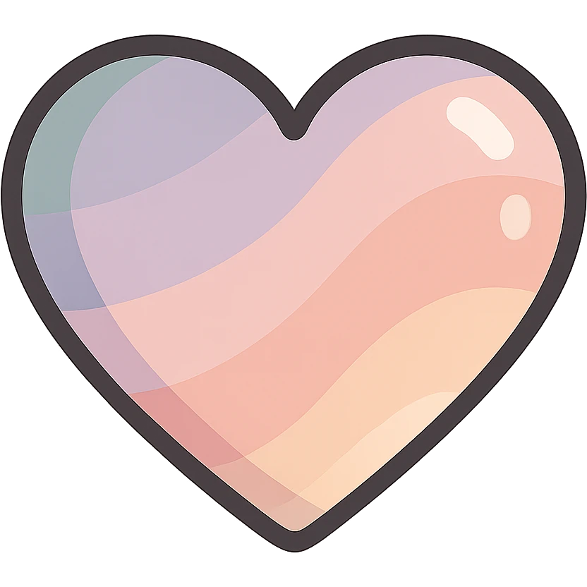cute heart shape, icon-color-outlined style, detailed shadows and highlights, thin clean contours, soft rounded shapes, pastel palette #98B5BC, #B5B3C1, #C9A3C9, #E4C0CA, #F7DCD1, #F7C0AA, modern Japanese pop art and sticker aesthetic, soft lighting, transparent background emoji