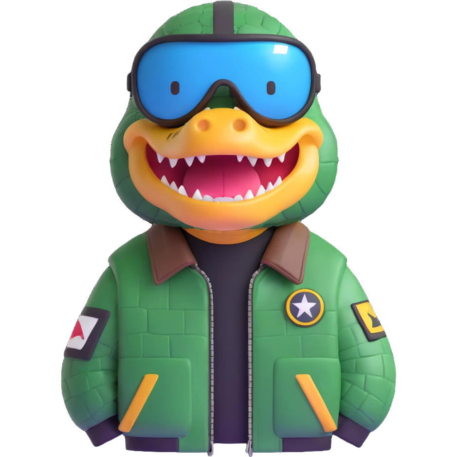 crocodile with bomber jacket and aviator helmet emoji