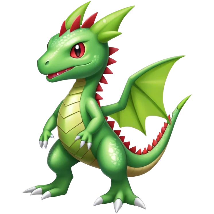 Shiny Cool Sparkly Cute Flygon-Tyranitar-Fakemon-hybrid-fusion with a scarf full body emoji