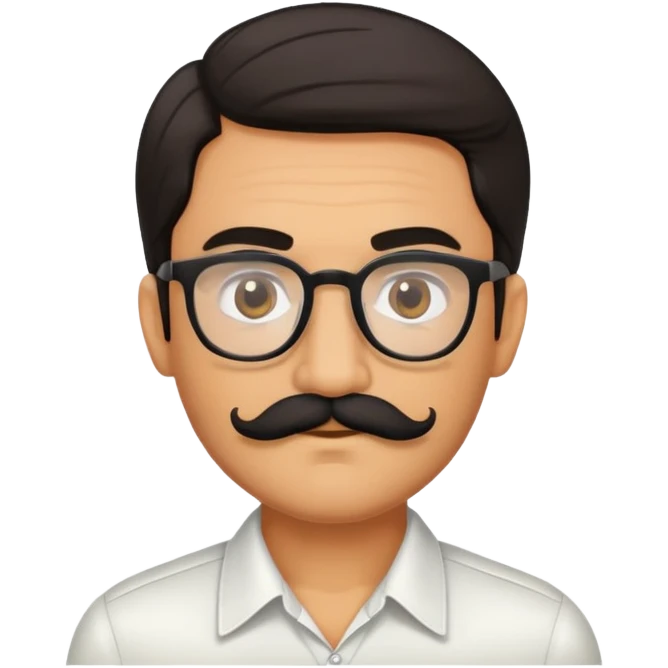 Olive colored man/broWn eyes/with thick glasses and black mustache and medium length hair emoji