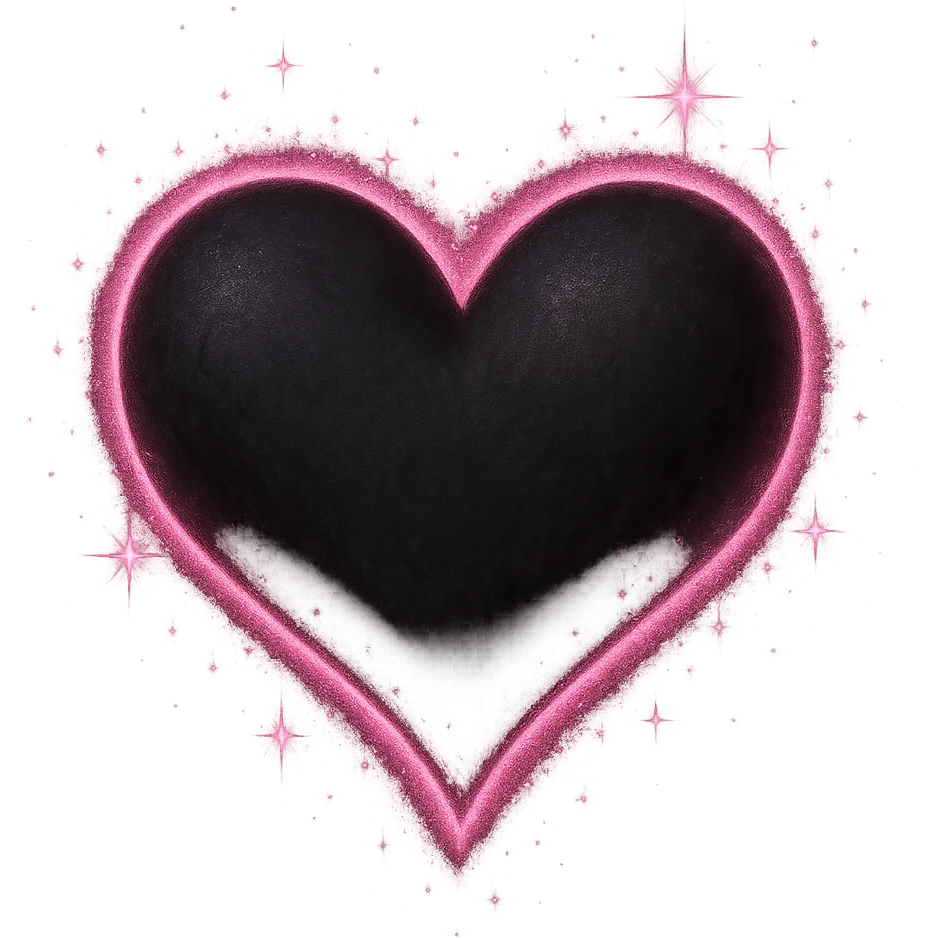 goth sakura black heart with glowing pink outline and magical sparkles, remove background emoji