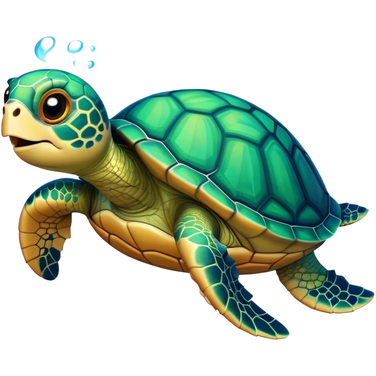 Cinematic Comical Sea Turtle Portrait Emoji, Head tilted dramatically with an exaggeratedly amused expression, featuring a boldly patterned, domed shell and wide, comically expressive eyes full of playful disbelief, Simplified yet hilariously expressive features, highly detailed, glowing with a slightly sassy oceanic glow, high shine, dramatic yet playful, stylized with an air of cheeky marine mischief, soft glowing outline, capturing the essence of a meme-worthy sea turtle that looks ready to glide its way into viral fame! emoji