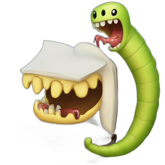 A book with teeth eating a worm emoji