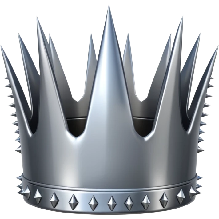 A spiked crown emoji made of silver chrome, sharp yet rounded metallic spikes, glossy reflections, aggressive luxury swag aesthetic, iOS emoji style, centered, clean white background emoji