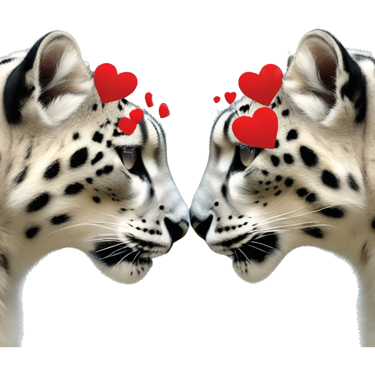 Two kissing snow leopards surrounded with red hearts  emoji
