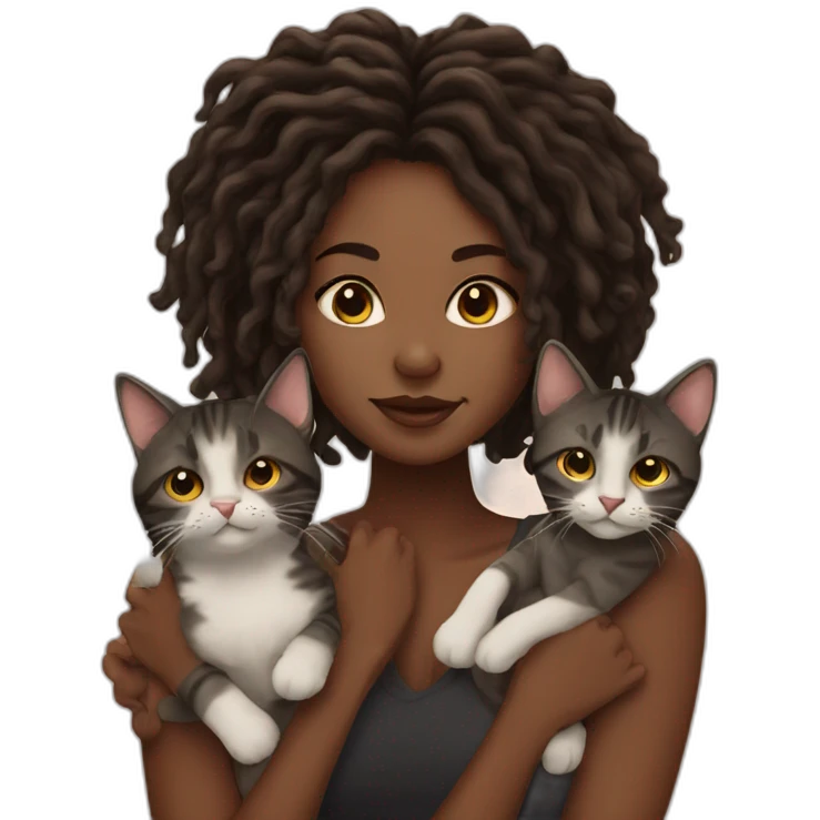 black girl with locs with 5 cats emoji