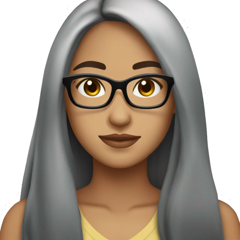 Pretty Hispanic girl with black long hair with glasses and black shirt emoji