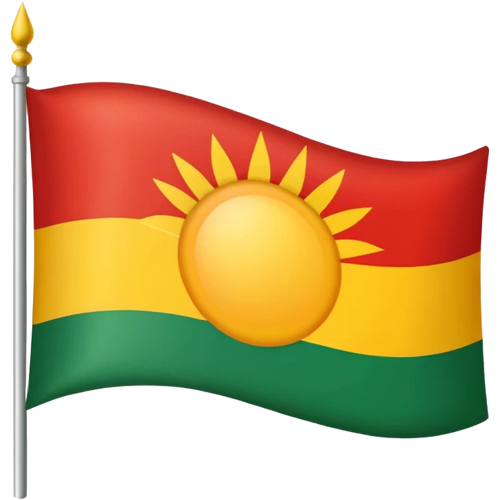 3 şeritli bir bayrak en üst şeriti kırmızı ortadaki şerit beyaz en alttaki şerit yeşil olcak şekilde ama ortadaki beyaz alanın ortasına güneş çiz emoji