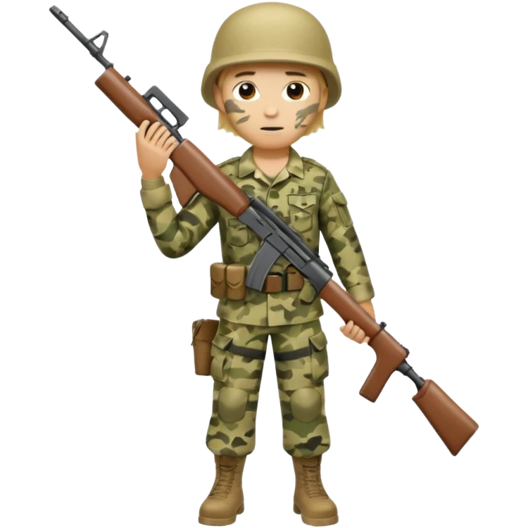 Full body of a Blonde army man holding service weapon and wearing camo uniform  emoji