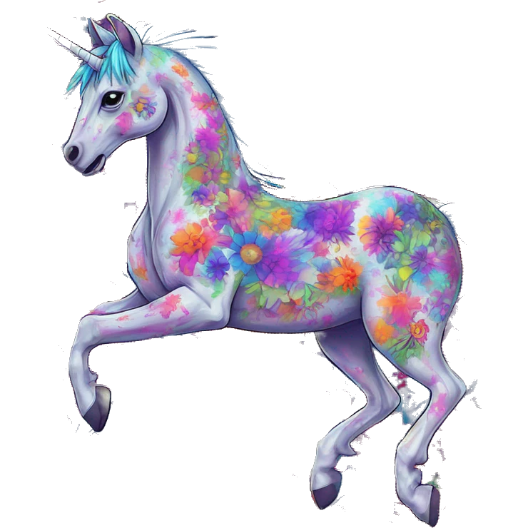 Trippy patchwork Zombie Pegasus unicorn psychedelic flowers floral groovy art neon rave raving emoji