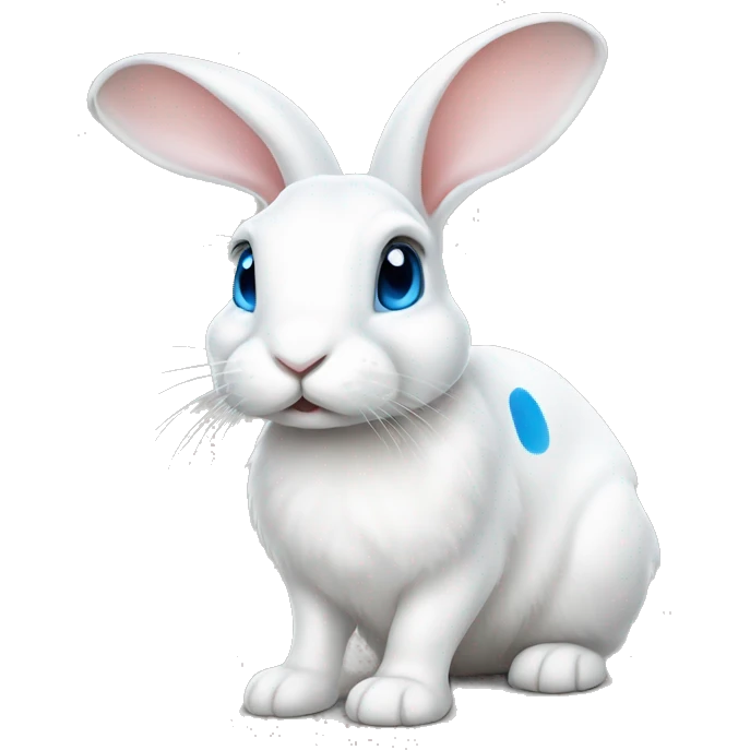 white rabbit with spots, lop-eared, blue eyes emoji
