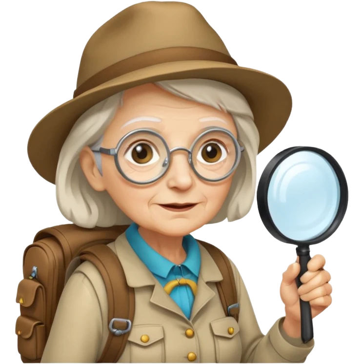 Explorer old woman with magnifying glass and backpack emoji