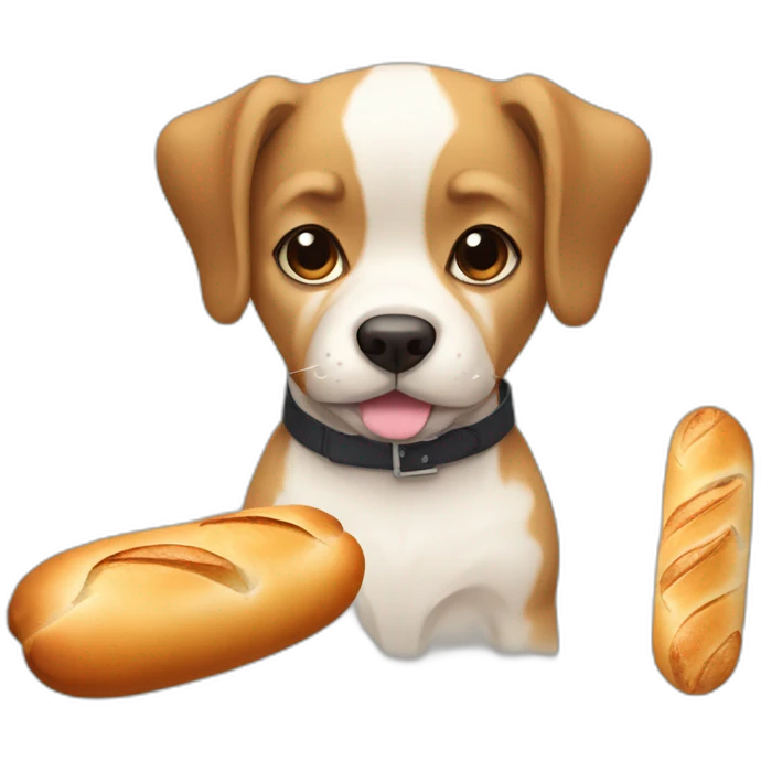french dog with a small moustache and a  baguette emoji