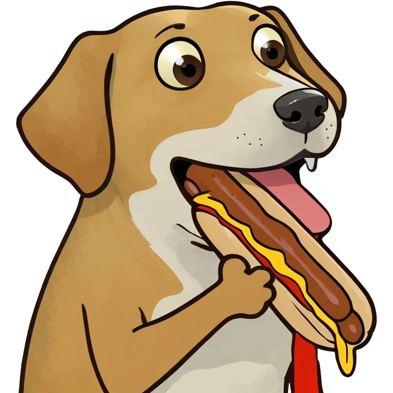 Dog eating long hotdog emoji