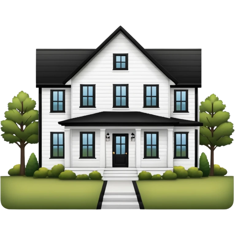 modern farmhouse with white siding and black trim emoji