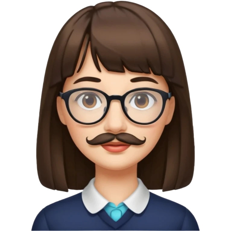 woman with bangs and glasses and beautiful mustache emoji