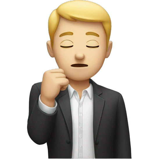person with eyes closed, one hand pointing down, the other in a fist covering his mouth. emoji