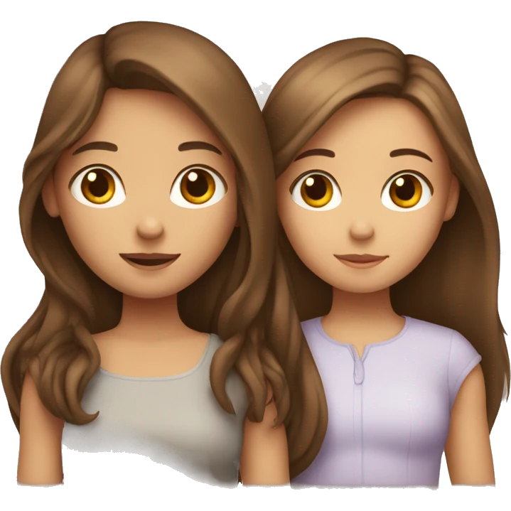 A girl holding a sister with brown hair with long hair emoji