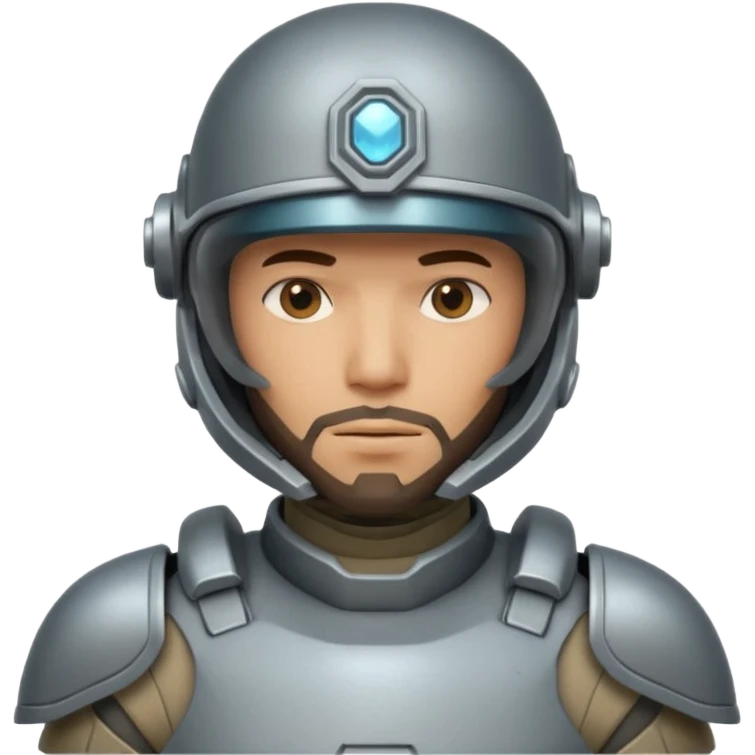 futuristic armored soldier human portrait, head and shoulders only, tan skin, short beard, helmet visor, sci-fi armor details, 3D cartoon, mobile game icon style, clean background, no text, no watermark

 emoji