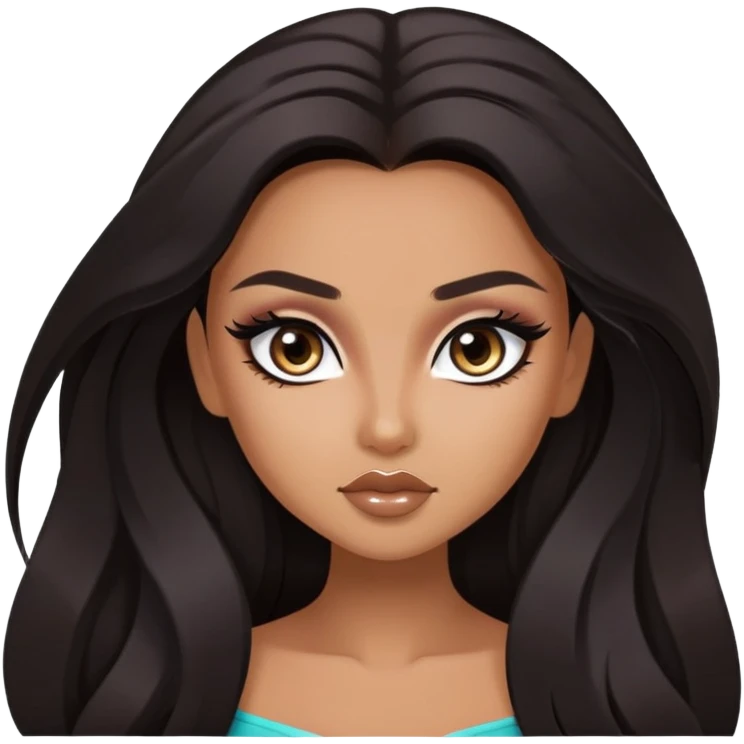 dark long hair, pretty eyes, pretty makeup, pretty bratz baddie emoji