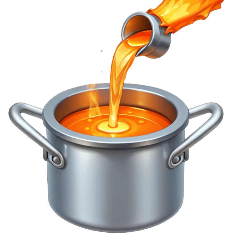 The crucible pours out metal, pixels style 32x32. emoji