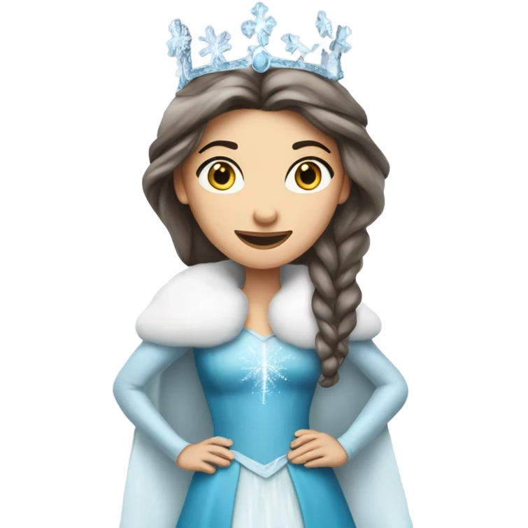 Caucasian brunette snow queen standing at the north pole emoji