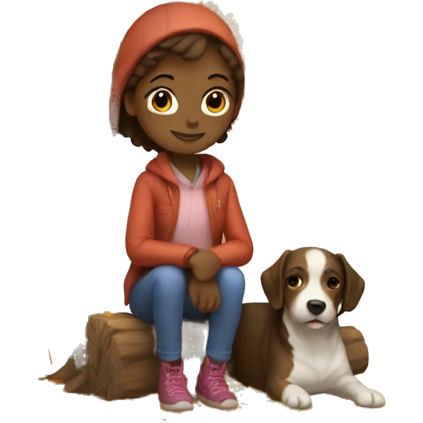 Girl with dog under fall tree emoji
